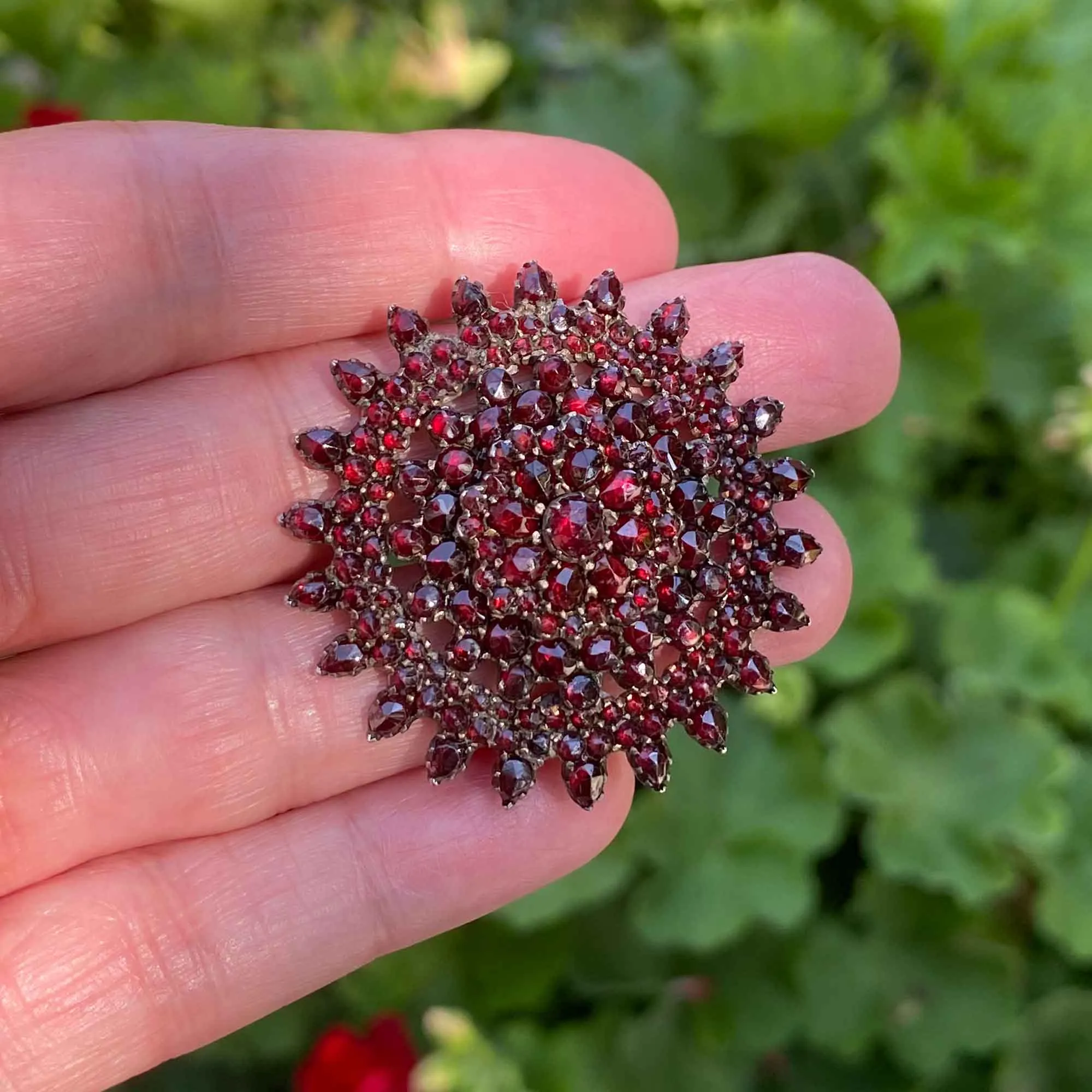 Antique Victorian Large Tiered Rose Cut Garnet Brooch