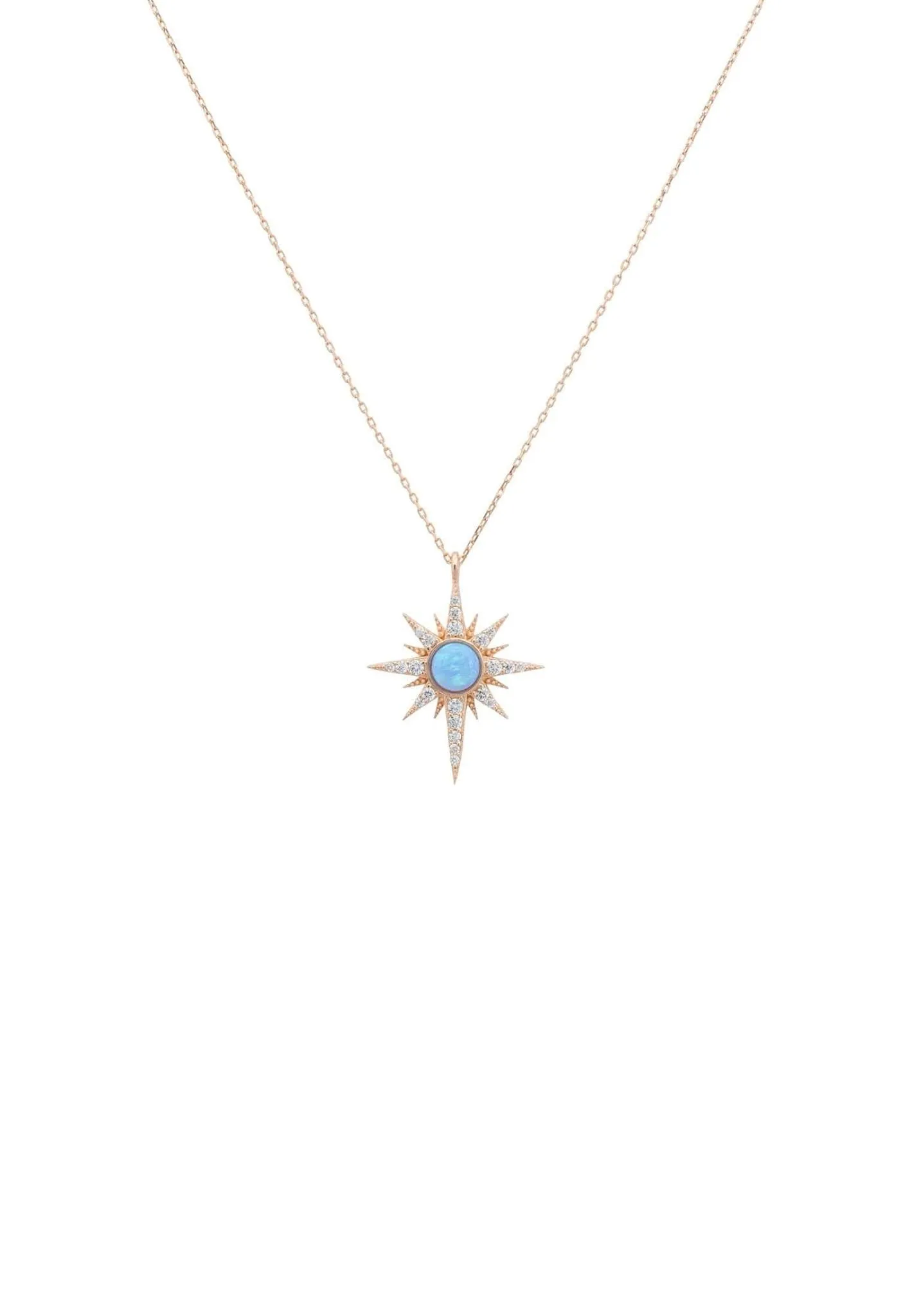 Apollo Opalite Blue Sunburst Necklace Rosegold