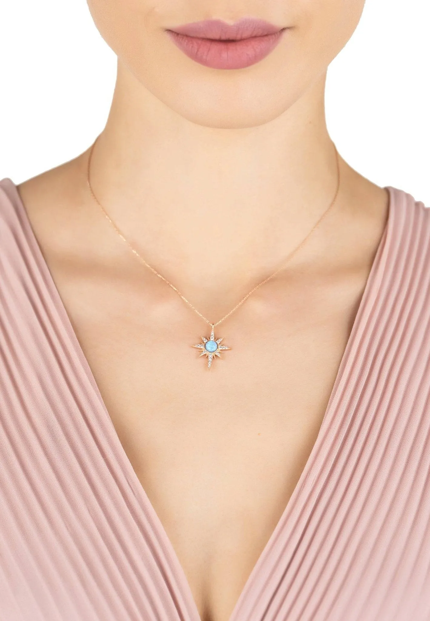 Apollo Opalite Blue Sunburst Necklace Rosegold