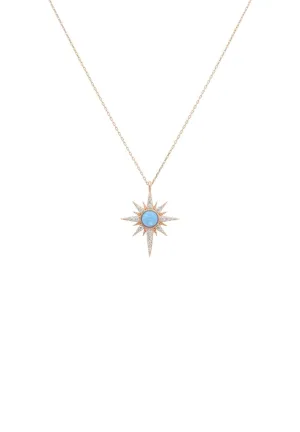 Apollo Opalite Blue Sunburst Necklace Rosegold