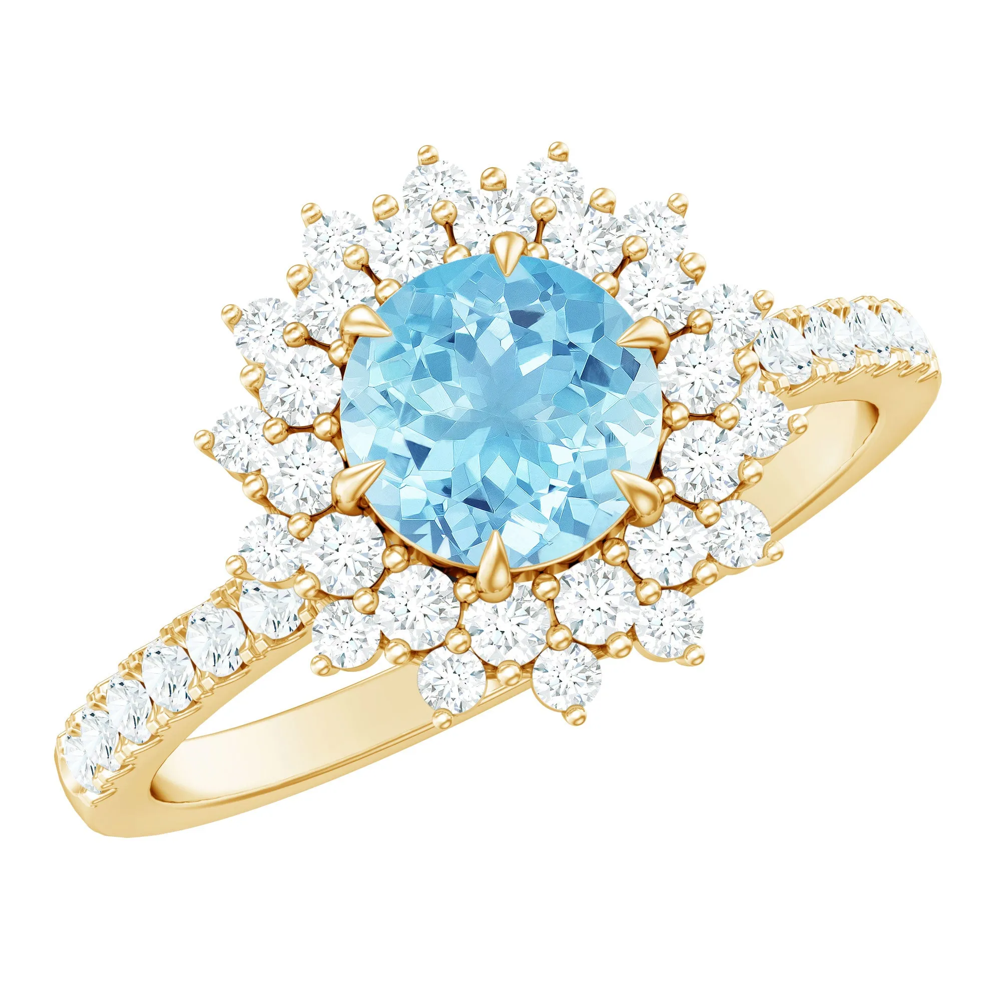 Aquamarine and Moissanite Cluster Halo Engagement Ring