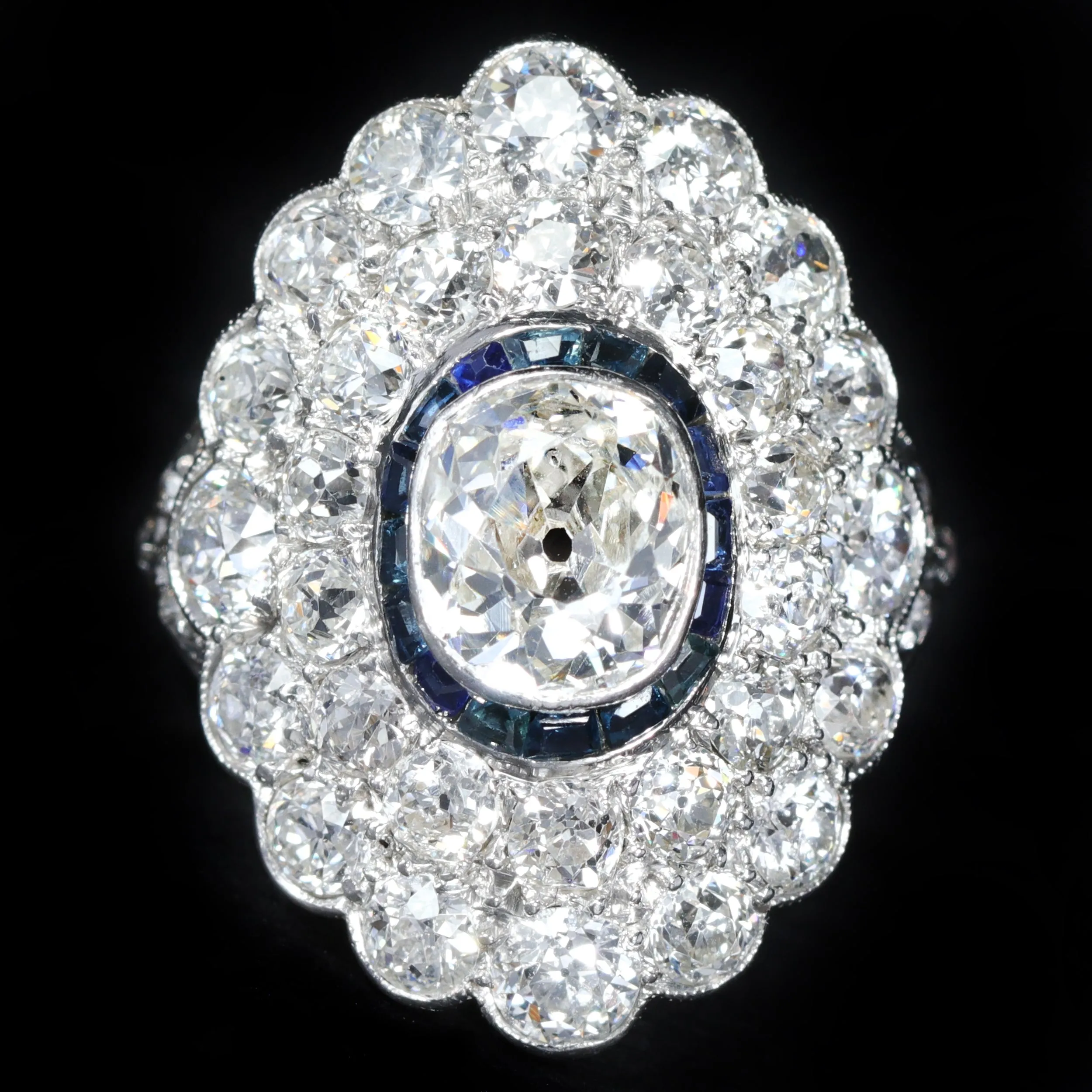 Art Deco 6.00 CTW Diamond and Sapphire Ring