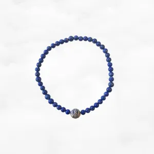 Auspicious Beaded Lapis Bracelet 4mm Silver