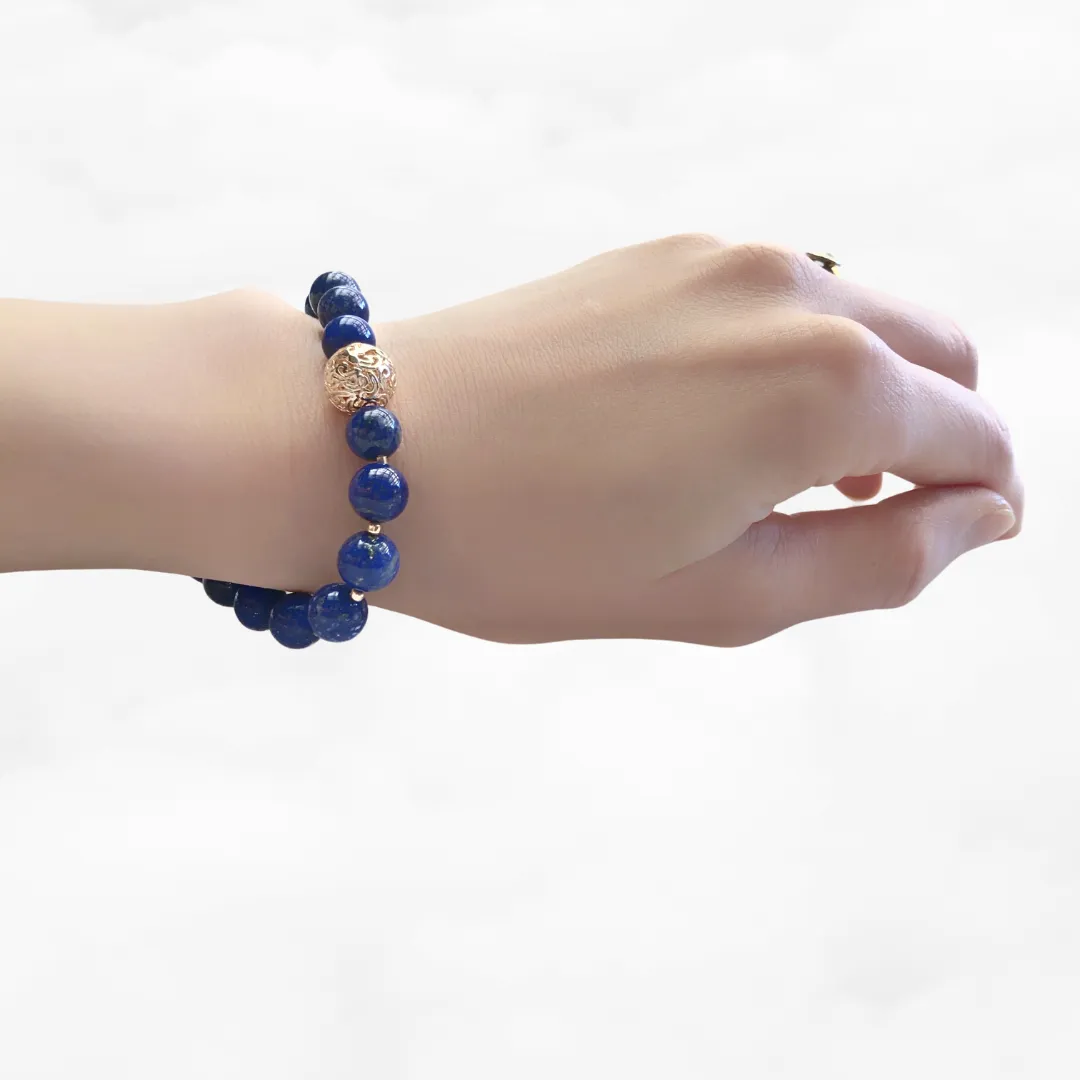 Auspicious Beaded Lapis Bracelet 8mm