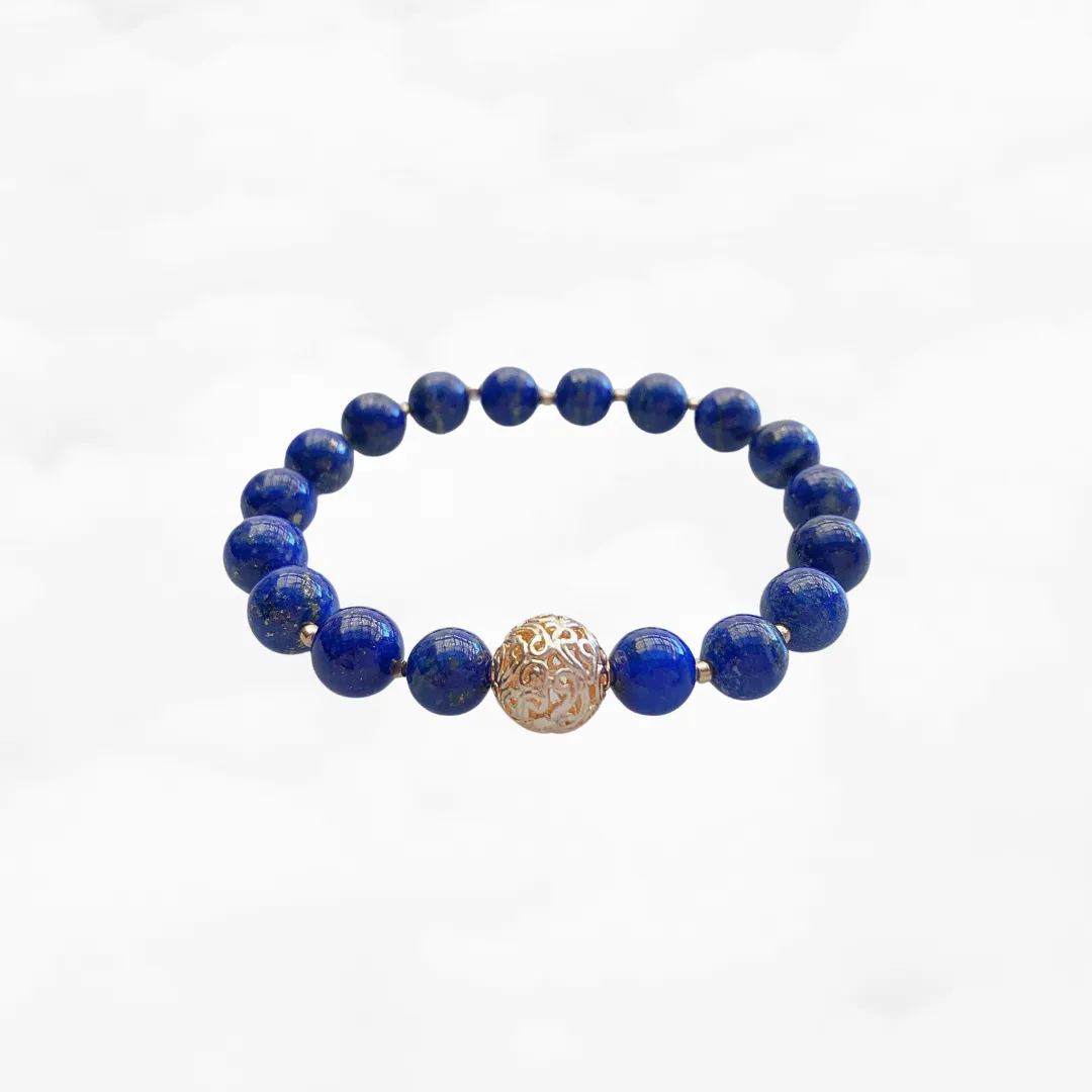 Auspicious Beaded Lapis Bracelet 8mm