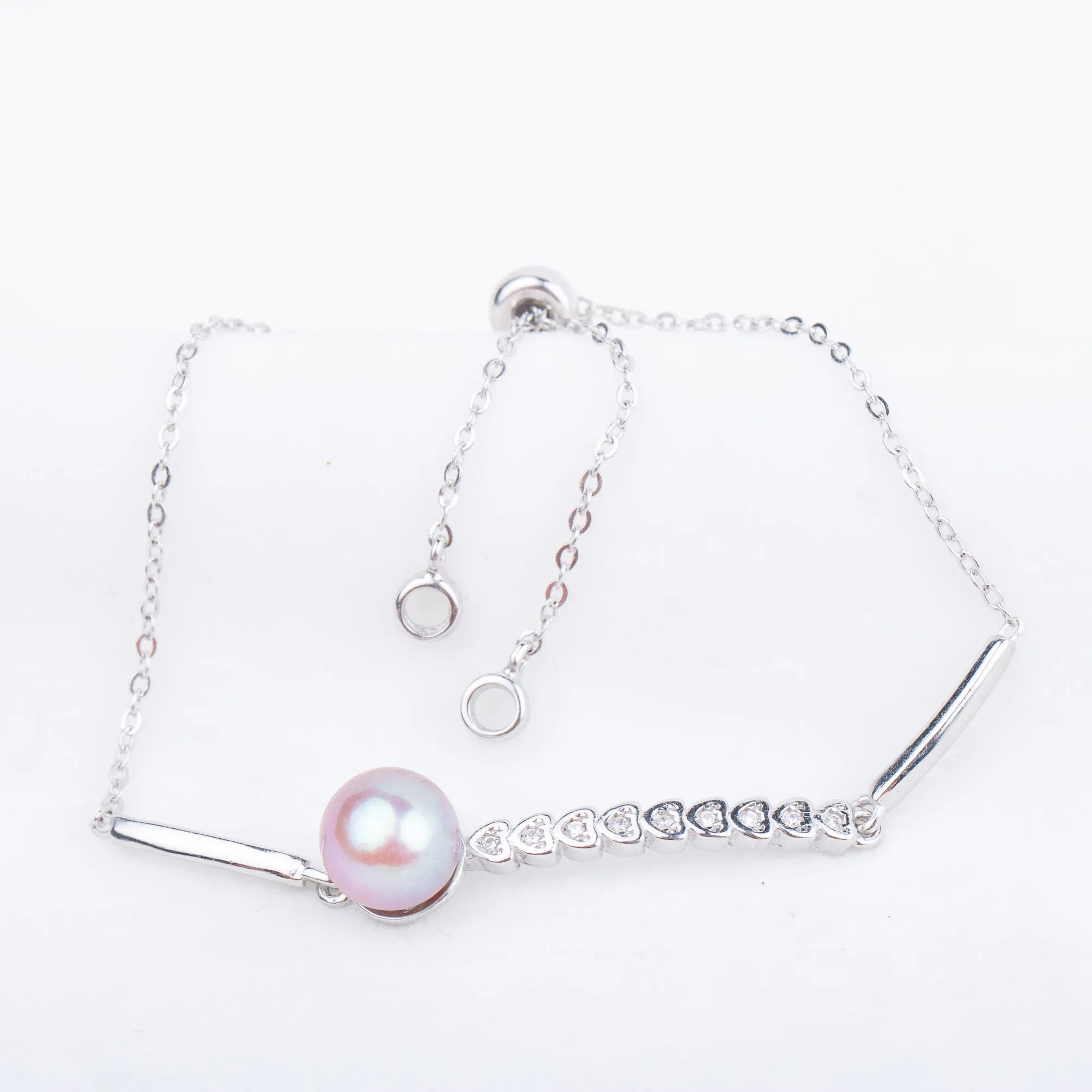 b010181  DIY 7-8mm Natural Freshwater pearl bracelet accessory 925 sterling silver adjustable chain bracelet for women