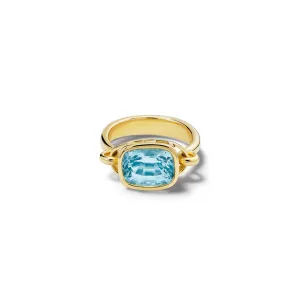 Baguette Ring 18ct Yellow Gold - Facetted Aquamarine