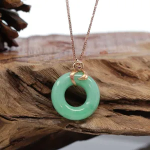 Baikalla™ "Good Luck Birdie" 18k Rose Gold Genuine Burmese Jadeite Lucky Kou Kou Pendant Necklace With AA Ruby