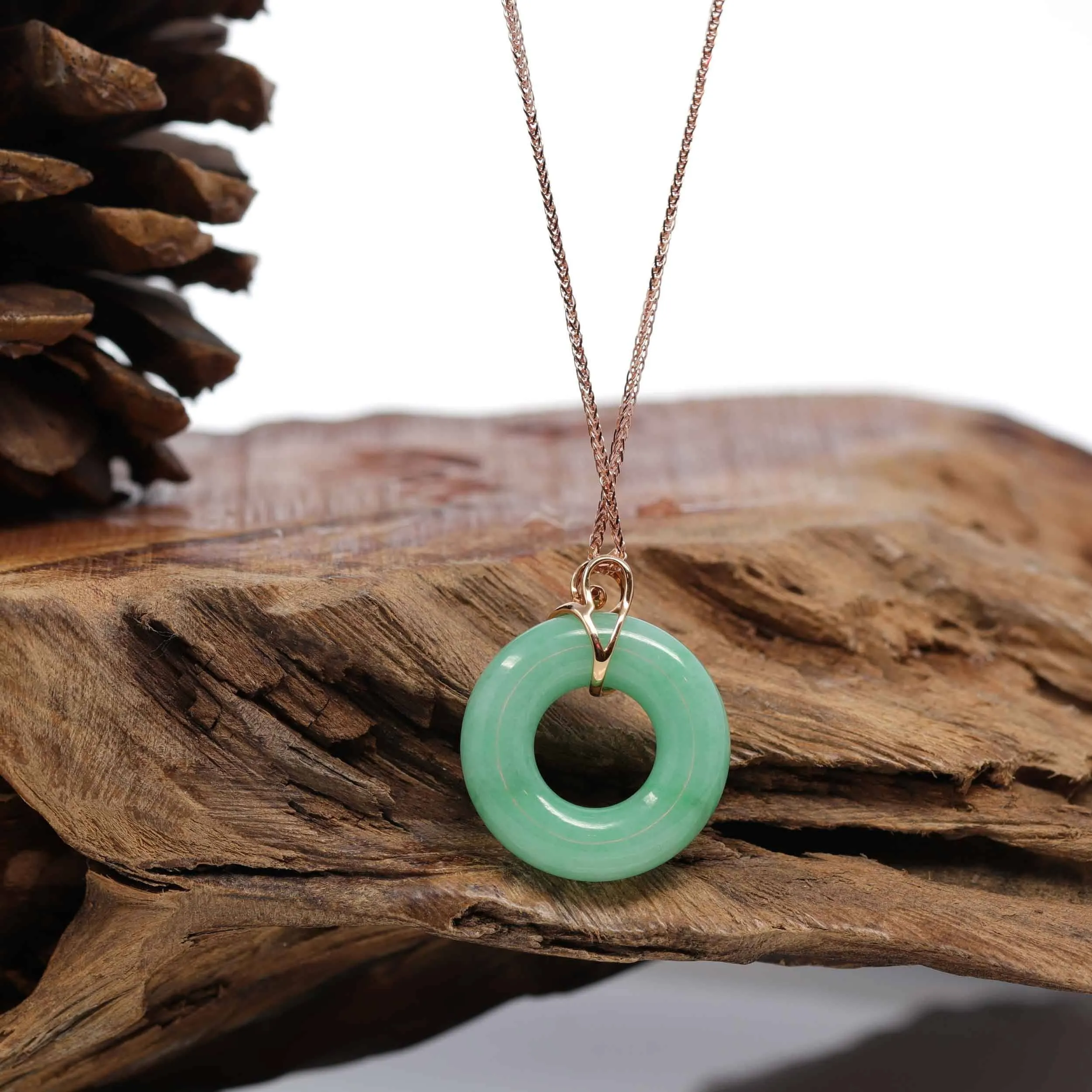 Baikalla™ "Good Luck Birdie" 18k Rose Gold Genuine Burmese Jadeite Lucky Kou Kou Pendant Necklace With AA Ruby