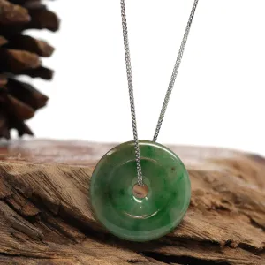 Baikalla "Good Luck Button" Necklace Green Jadeite Jade Lucky Ping An Kou Pendant