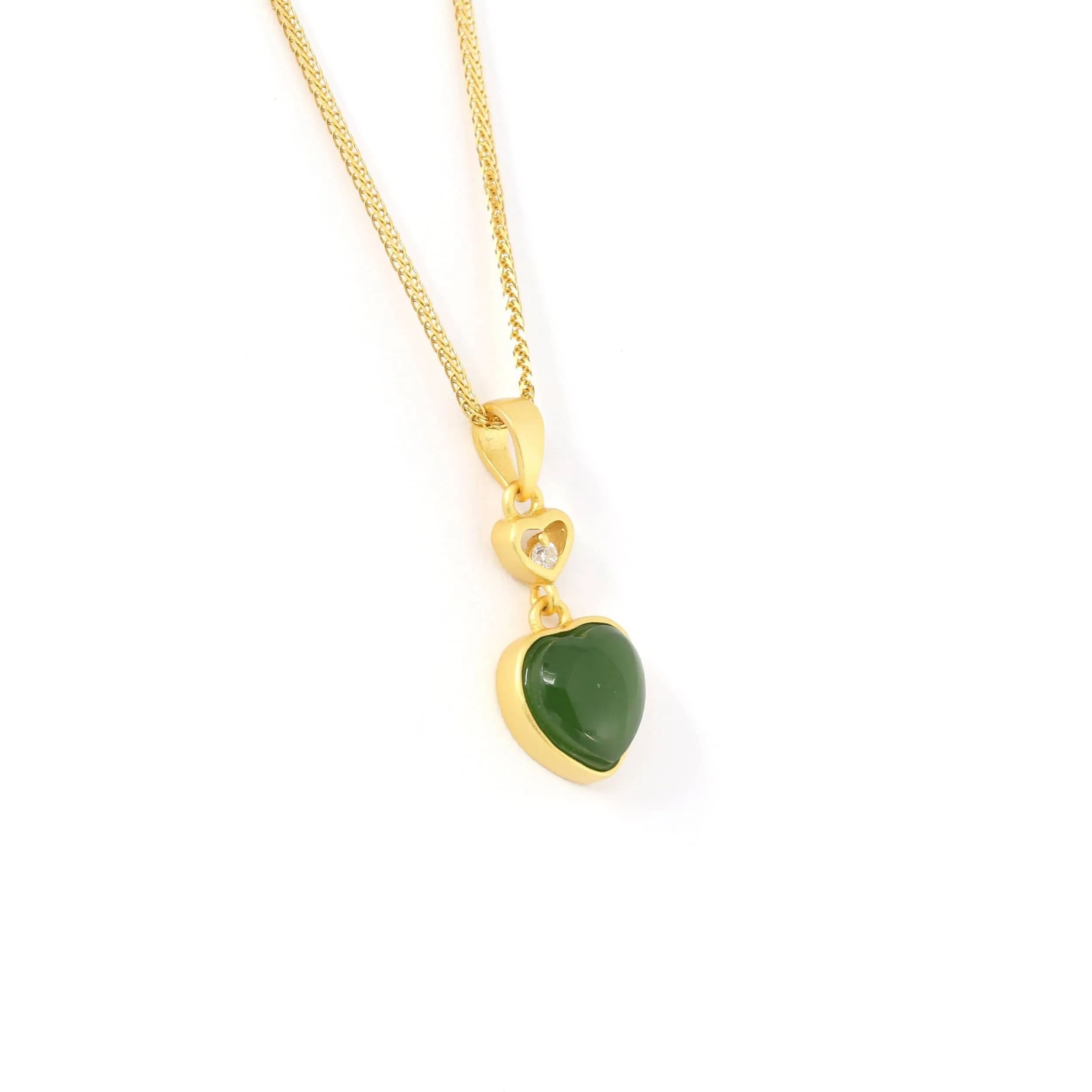 Baikalla™ "Love Heart" Sterling Silver Green Jade Classic Love Pendant Necklace