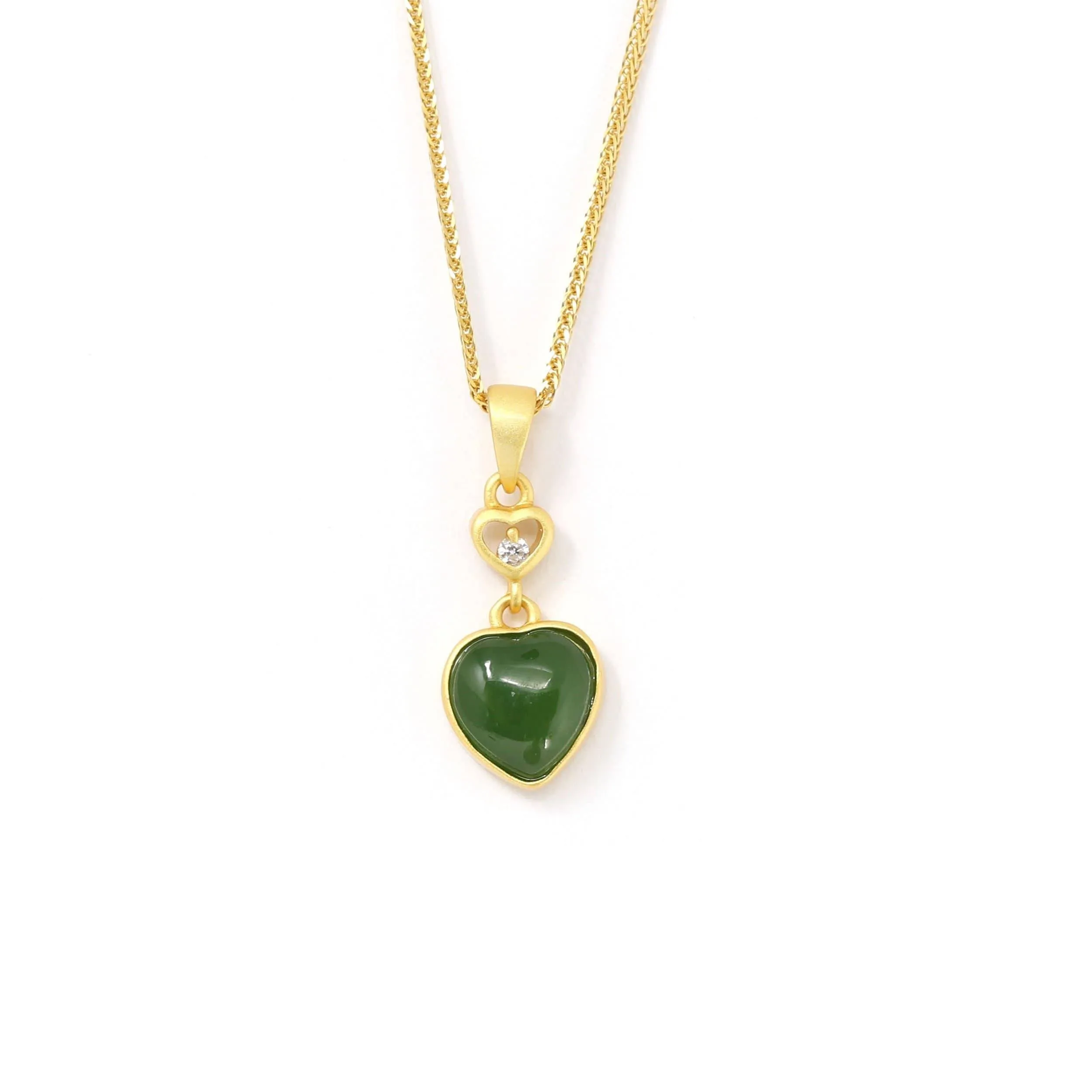 Baikalla™ "Love Heart" Sterling Silver Green Jade Classic Love Pendant Necklace