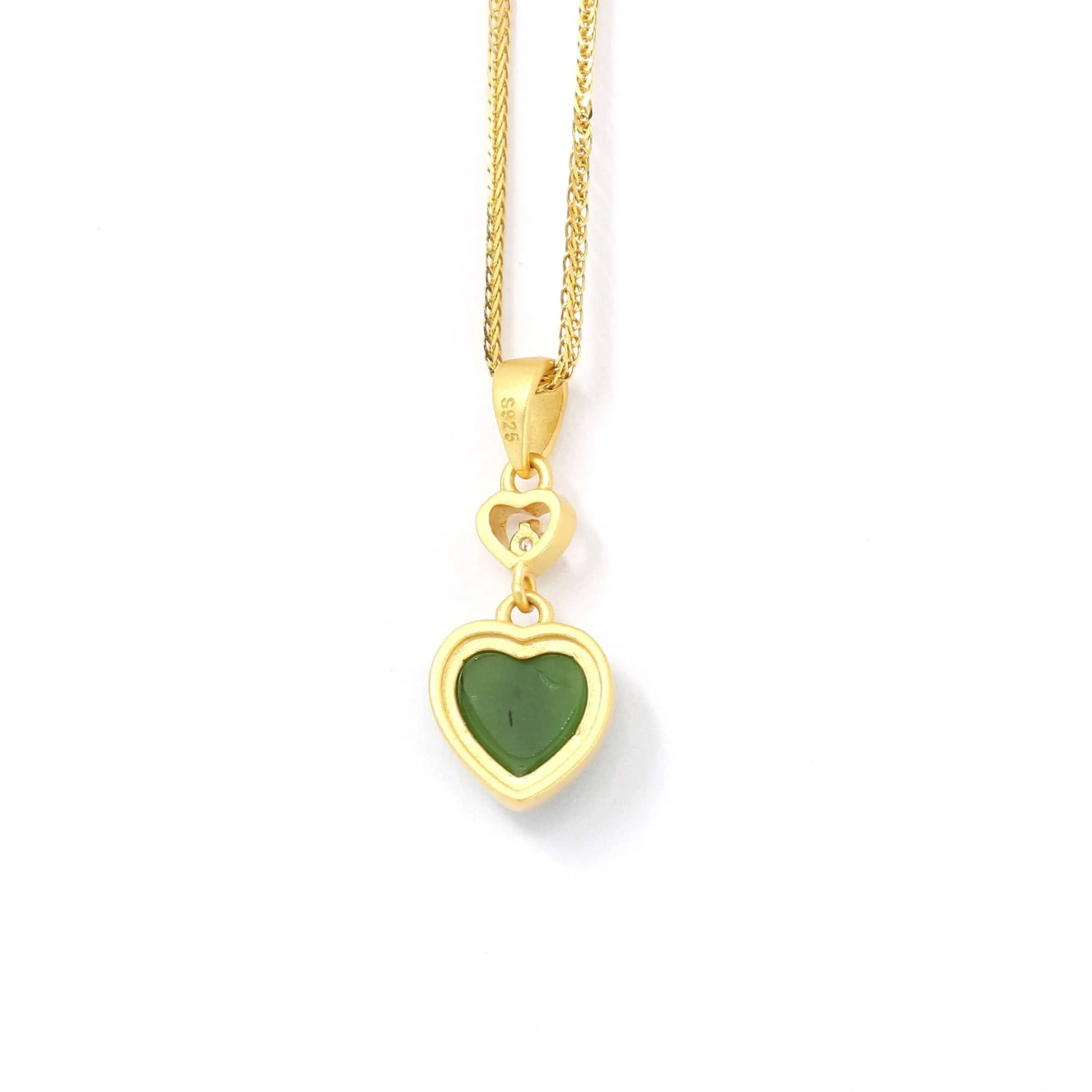 Baikalla™ "Love Heart" Sterling Silver Green Jade Classic Love Pendant Necklace