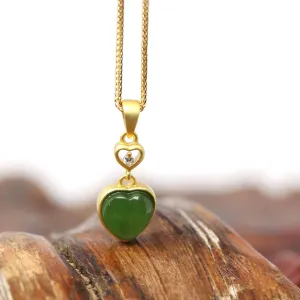 Baikalla™ "Love Heart" Sterling Silver Green Jade Classic Love Pendant Necklace