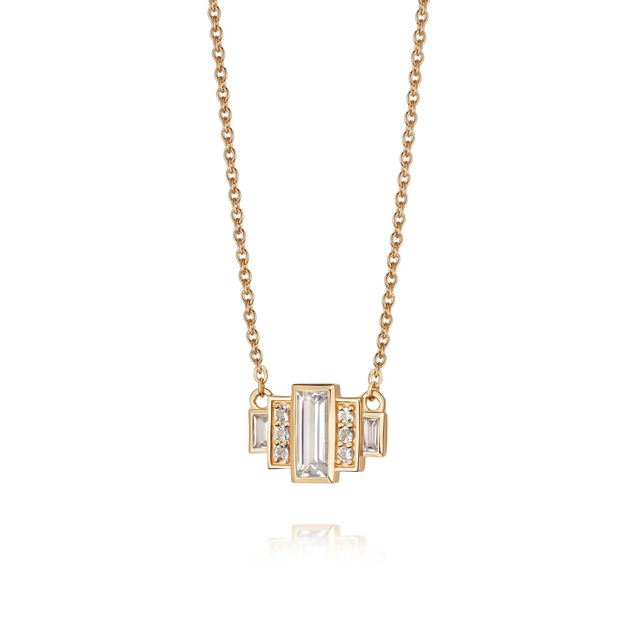 Beloved White Topaz Baguette Necklace 18ct Gold Plate