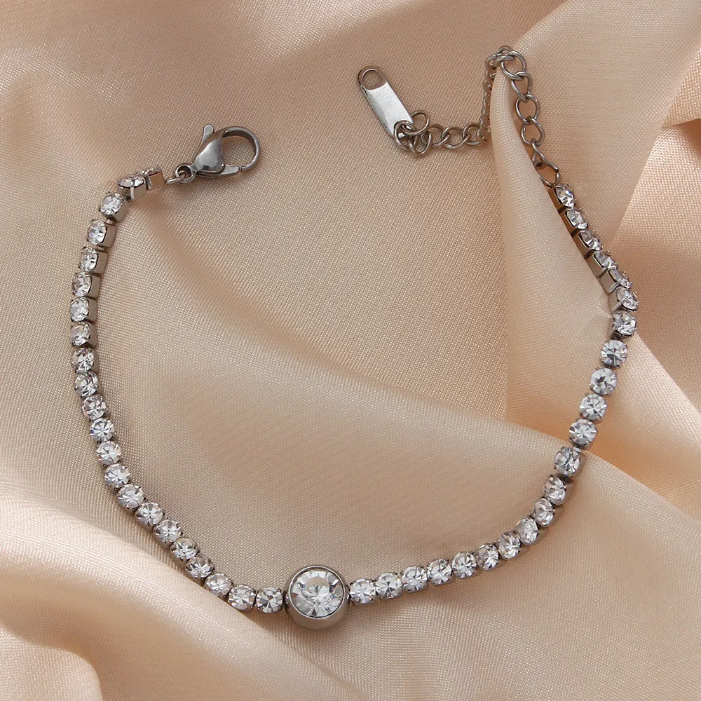 Bezel Charm Round Cut Adjustable Tennis Bracelet