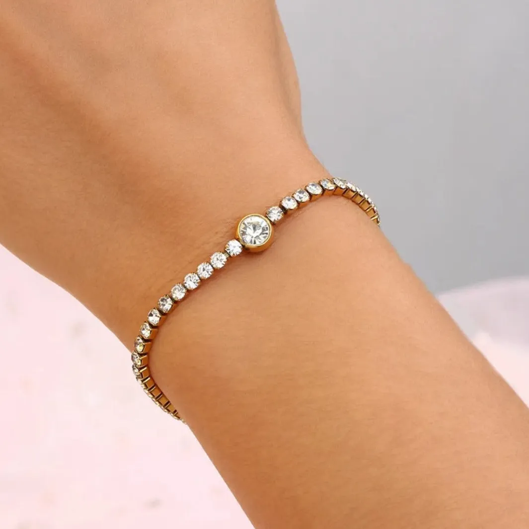 Bezel Charm Round Cut Adjustable Tennis Bracelet