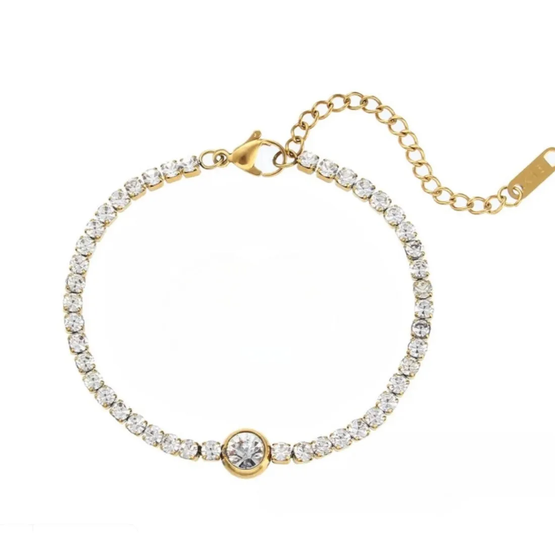 Bezel Charm Round Cut Adjustable Tennis Bracelet