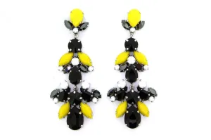 Black and Yellow Glass and Crystal Chandelier Pierced Earrings by Frangos