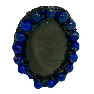 BLACK STONE RING WITH BLUE BEADS