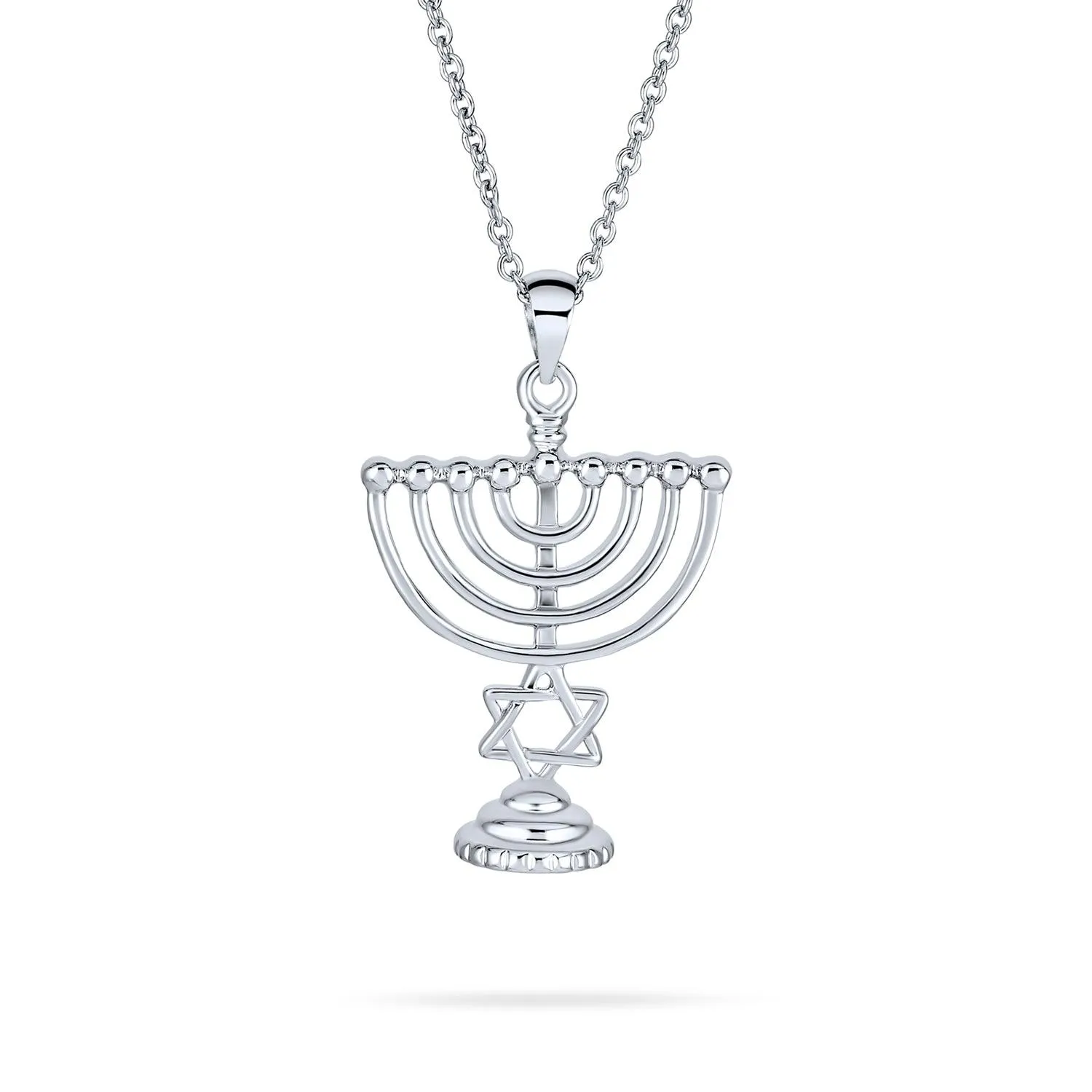 Blue Opal Judaica Hanukkah Menorah Star Of David Pendant Necklace Silver