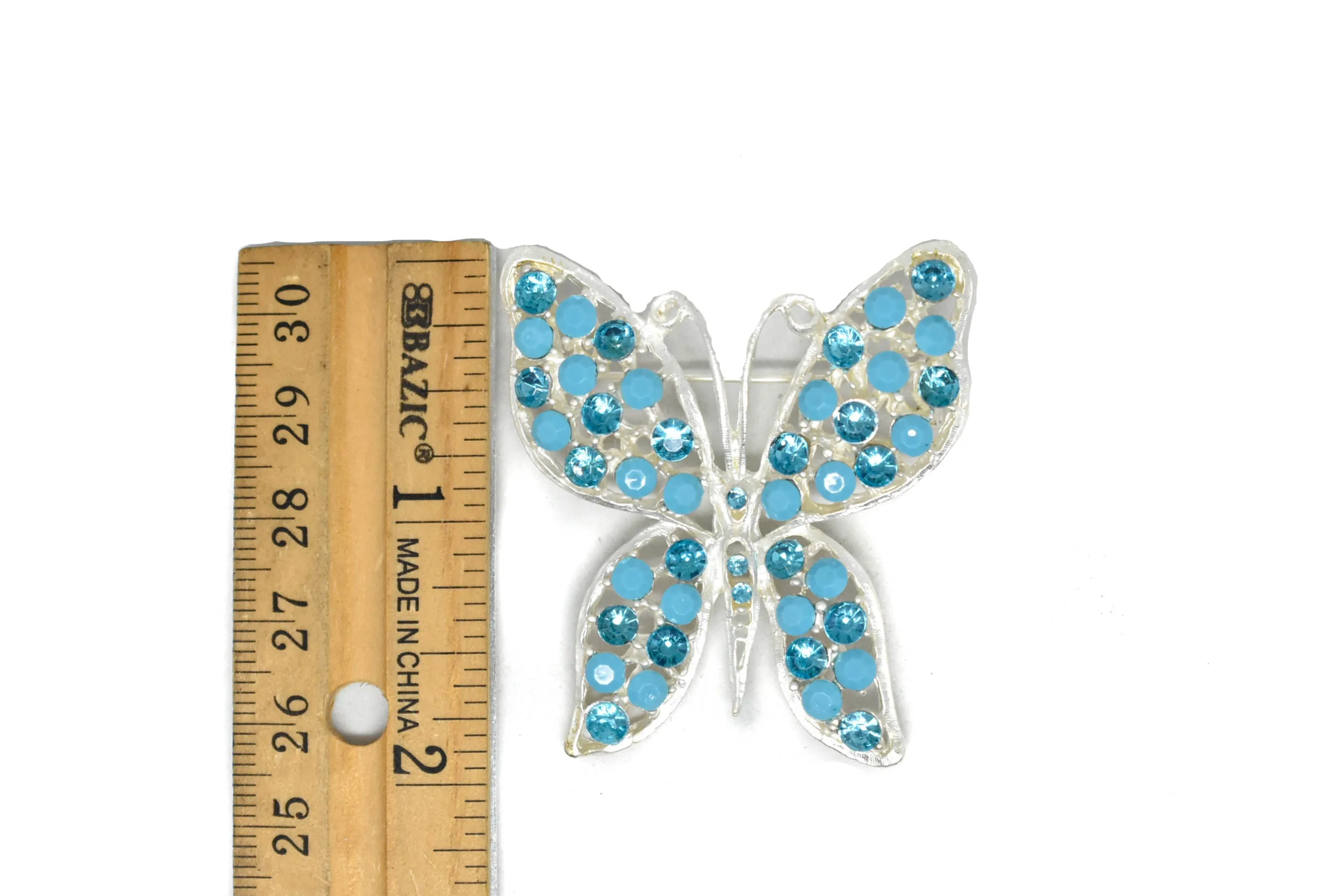 Blue Rhinestone Butterfly with Pin 2" x 1.75" - 1 Piece