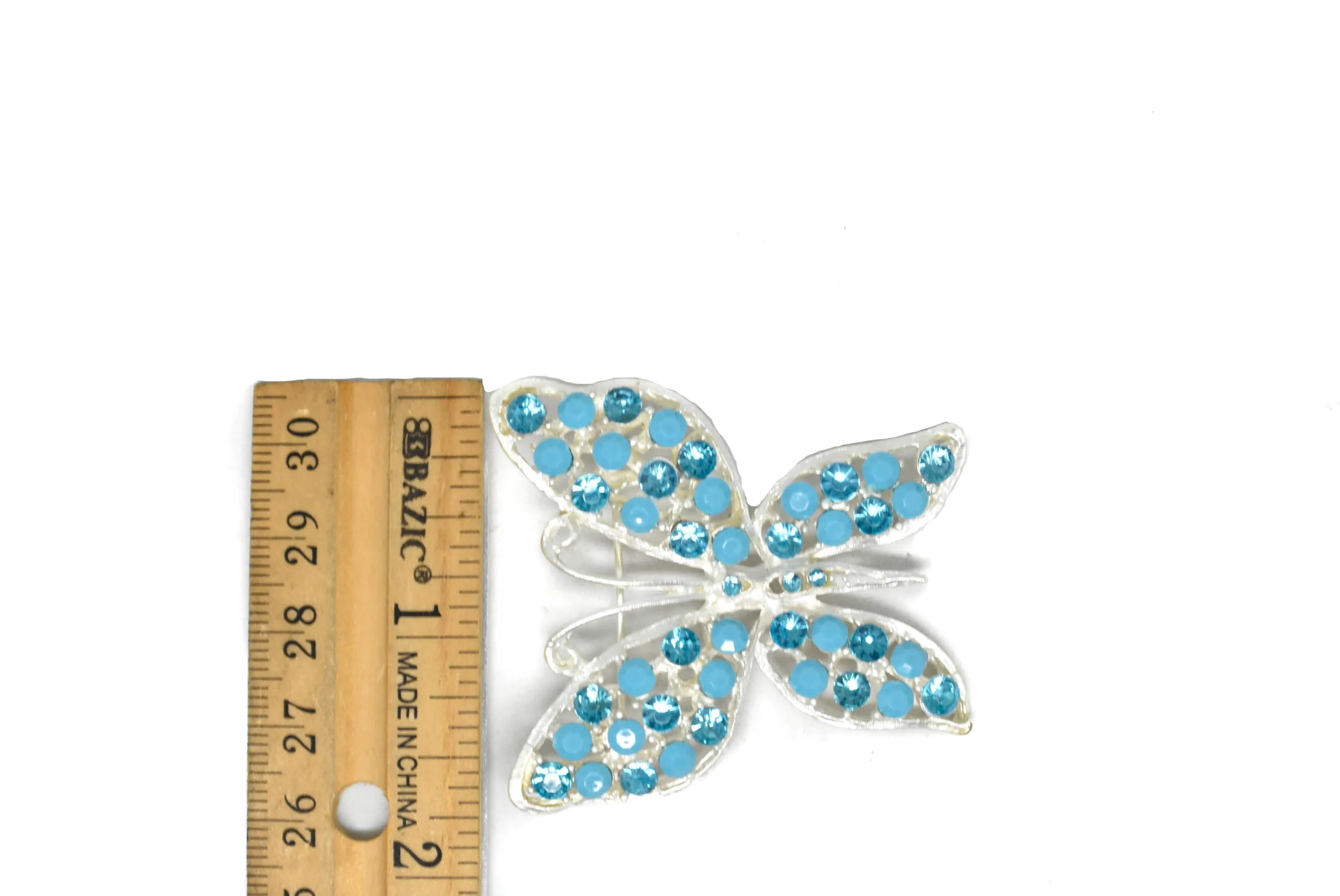 Blue Rhinestone Butterfly with Pin 2" x 1.75" - 1 Piece