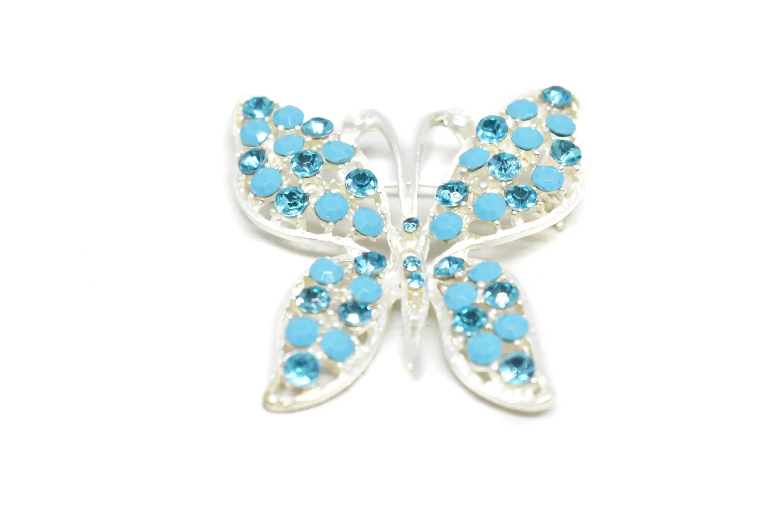 Blue Rhinestone Butterfly with Pin 2" x 1.75" - 1 Piece