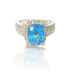 Blue Topaz Diamond Halo Ring