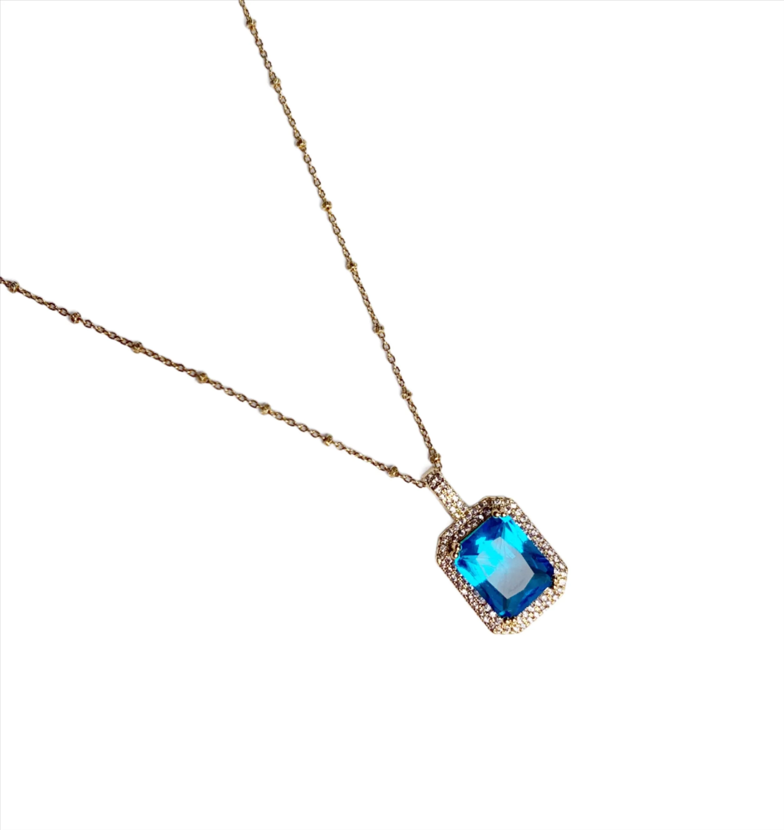 Blue Topaz Hidden Gem Pavé Necklace