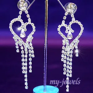 Bridal Party Pageant Heart Rhinestone Dangle Pierced Earrings XE1016