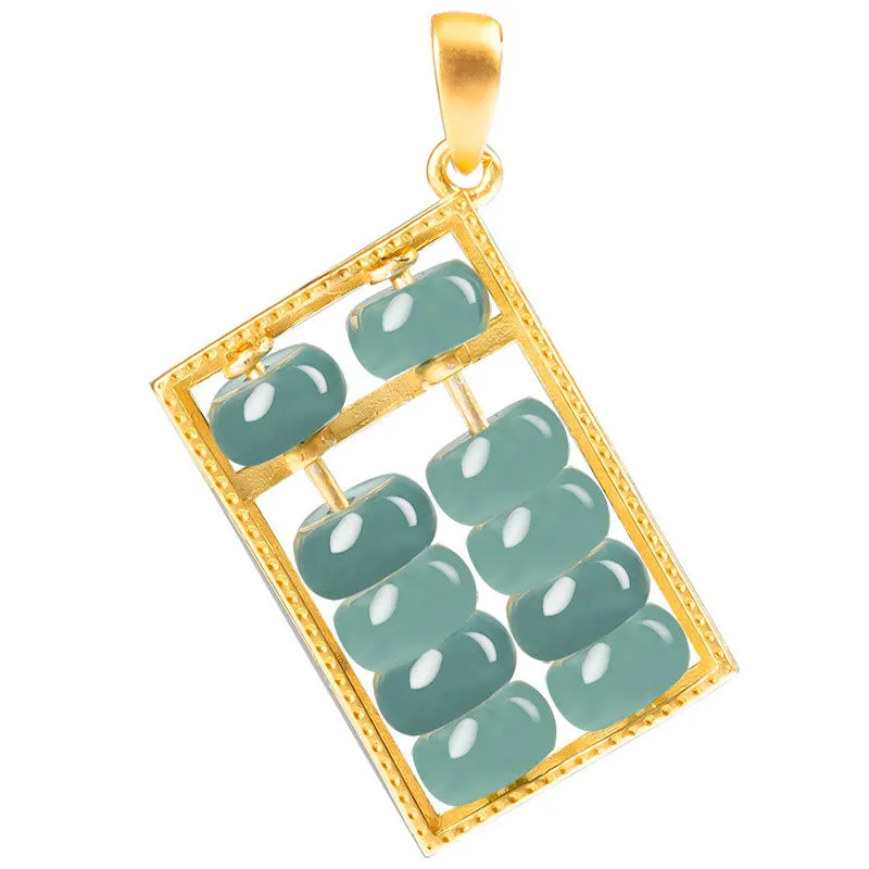 Buddha Stones 925 Sterling Silver Natural Jade Abacus Pattern Abundance Necklace Pendant