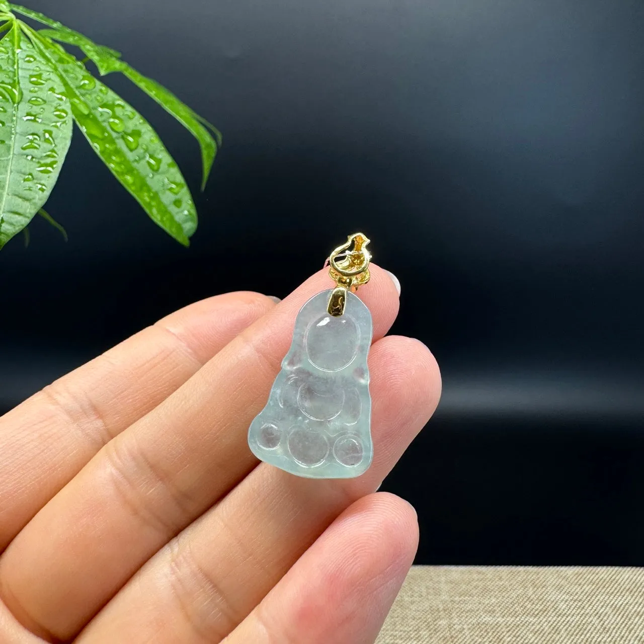 Burmese Icy Green Jadeite Jade Happy Baby Buddha Pendant