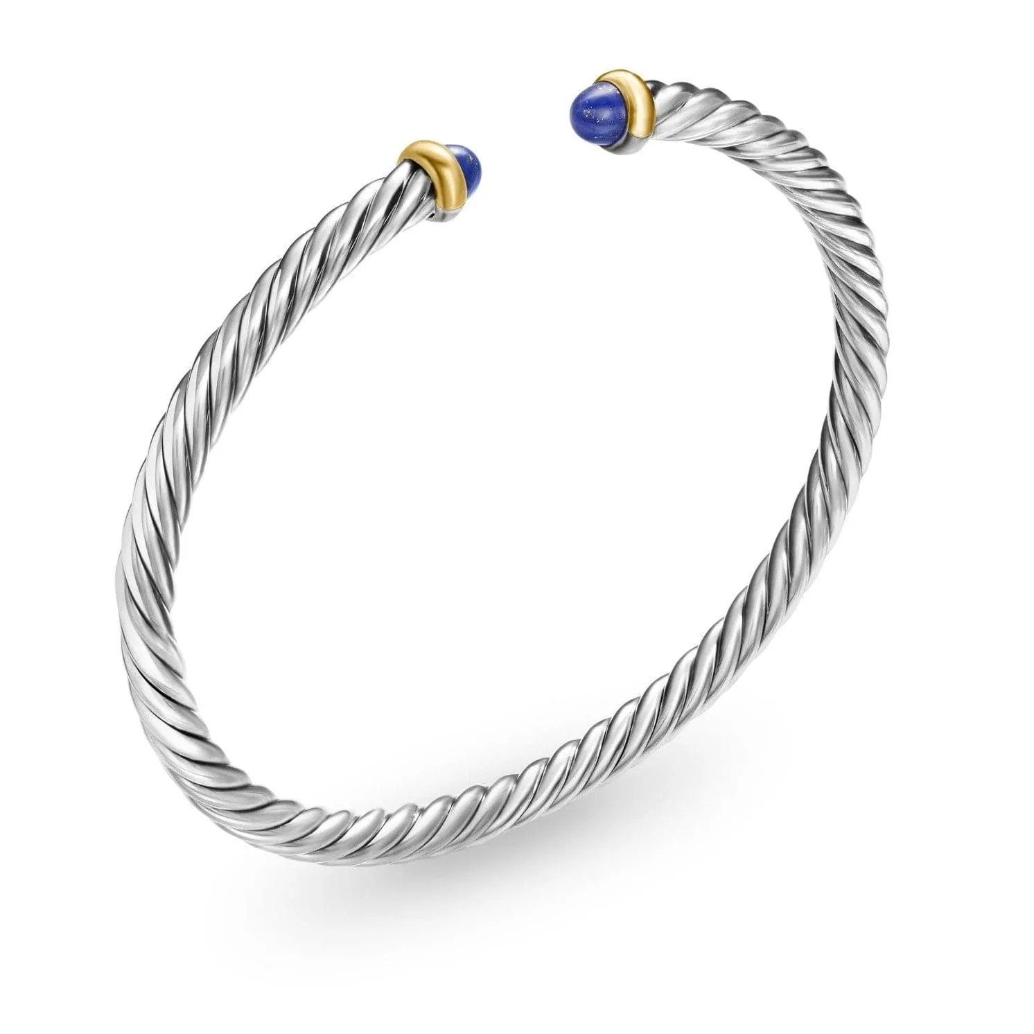 Cable Flex Bracelet in Sterling Silver with 14K Yellow Gold and Lapis Lazuli, 4mm