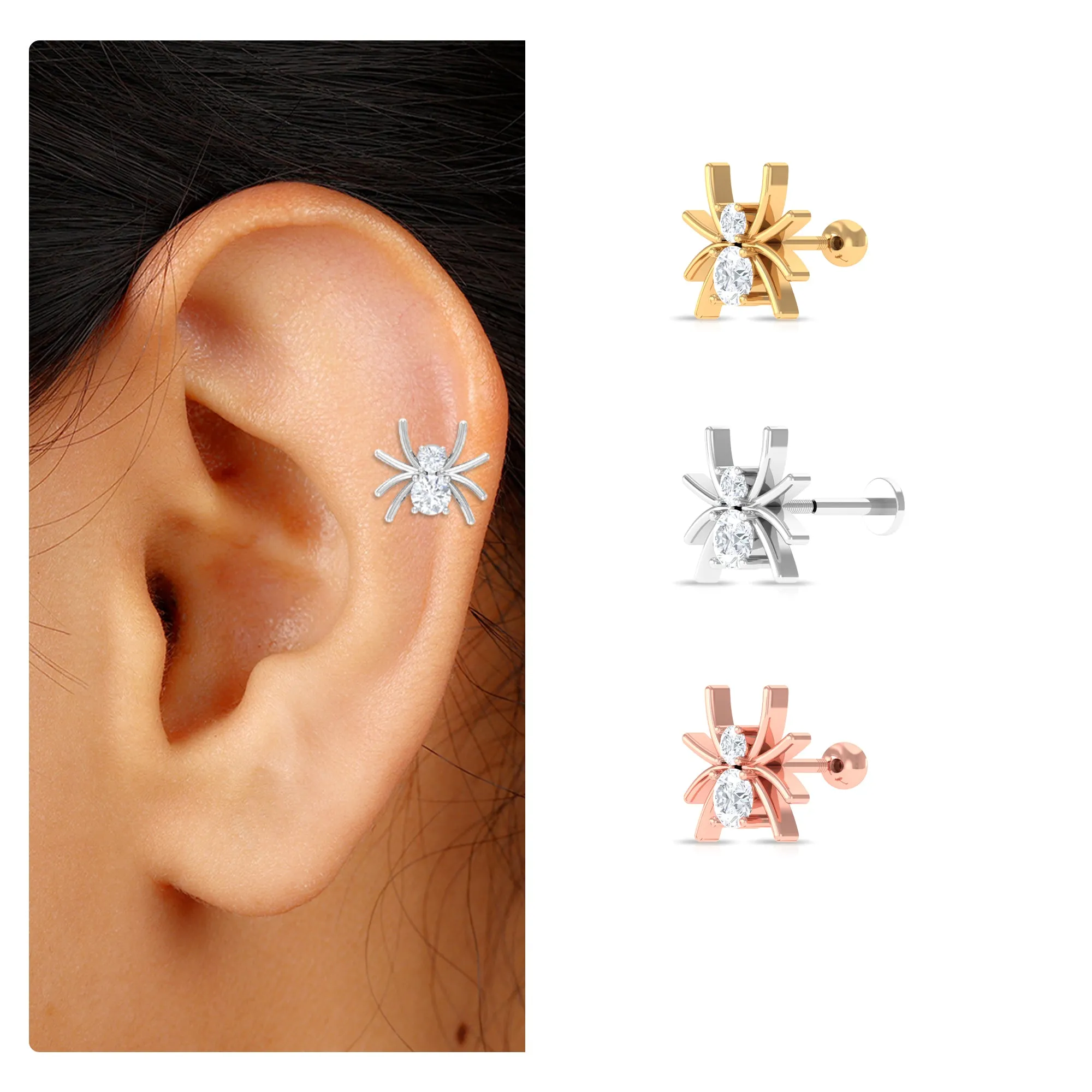 Certified Moissanite Cute Spider Helix Earring