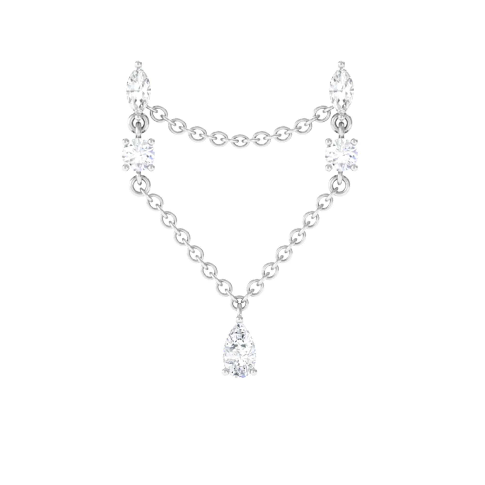 Certified Moissanite Double Piercing Earring with Chain