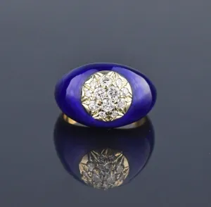 Cobalt Blue Enamel 14K Gold Diamond Dome Cocktail Ring