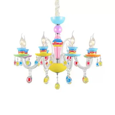 Colorful Glass Pendant Light: Modern Candle Chandelier for Kindergarten