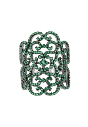 Countess Filigree Cocktail Ring Emerald Green Silver