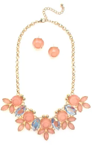 Crystal Statement Necklace- Peach