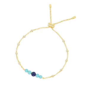 Dainty Blue Stone Adjustable Bracelet - Yellow Silver