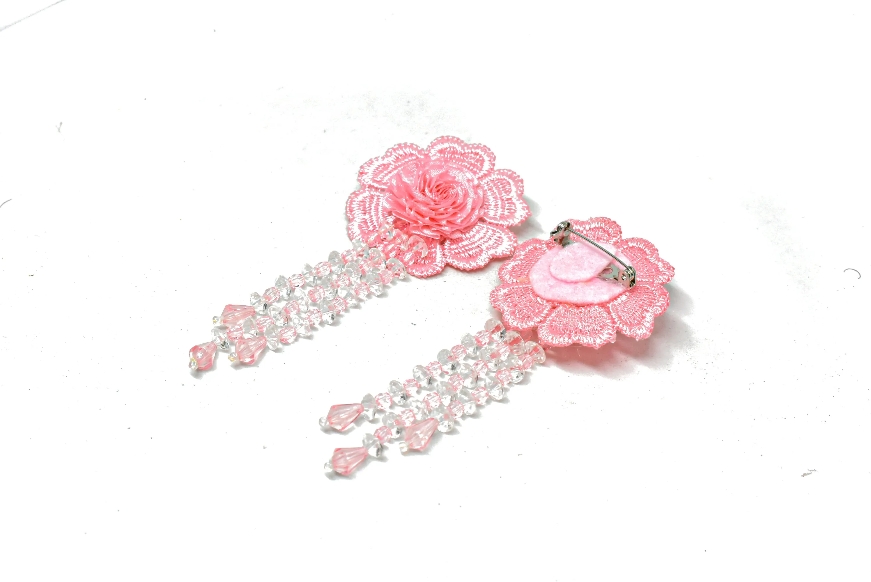 Dangling Beaded Flower Applique with Pin Back | Pink Flower Applique with Beads | Cute Flower Applique