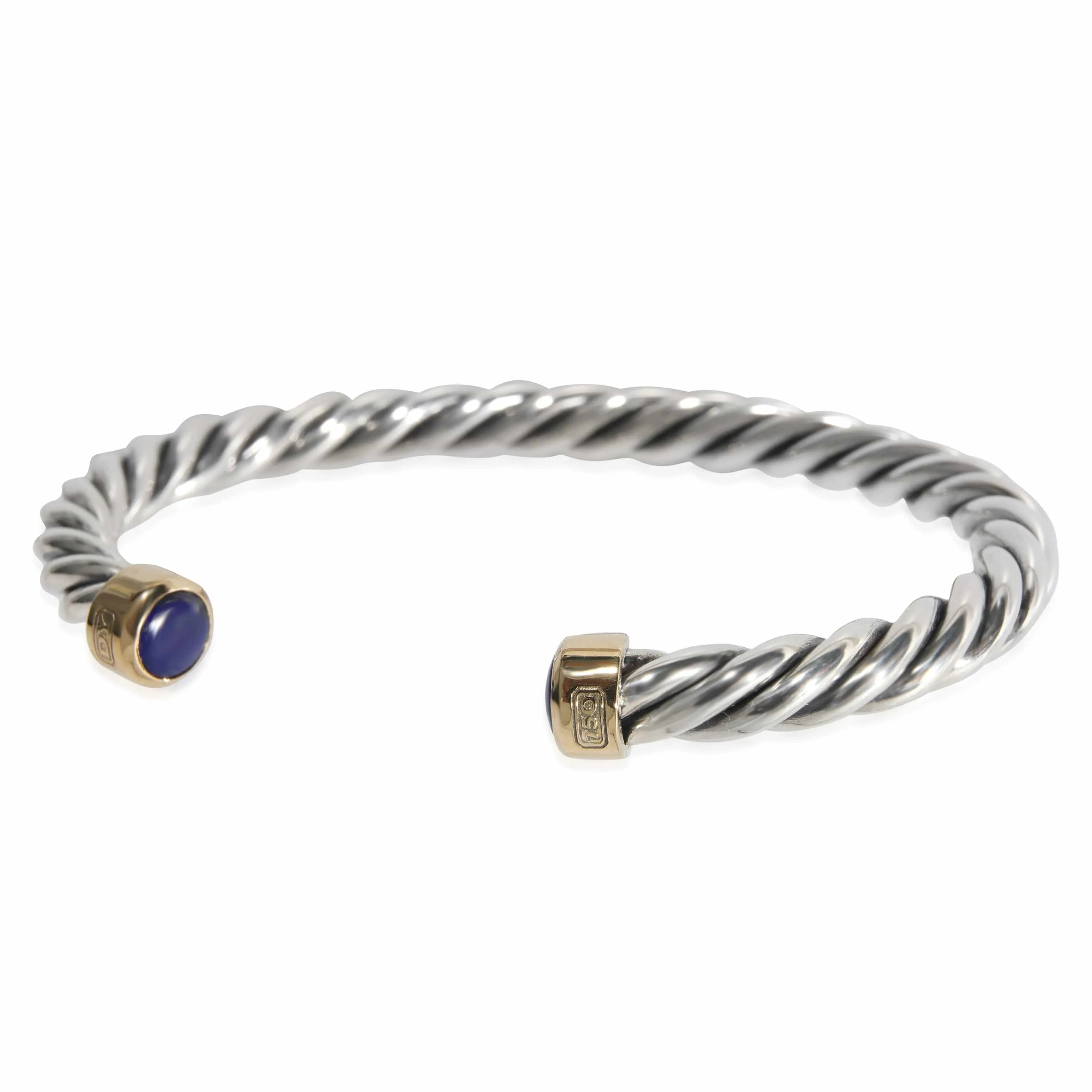 David Yurman Cable Cuff Bracelet With Lapis Lazuli, 6mm in 18K/SS