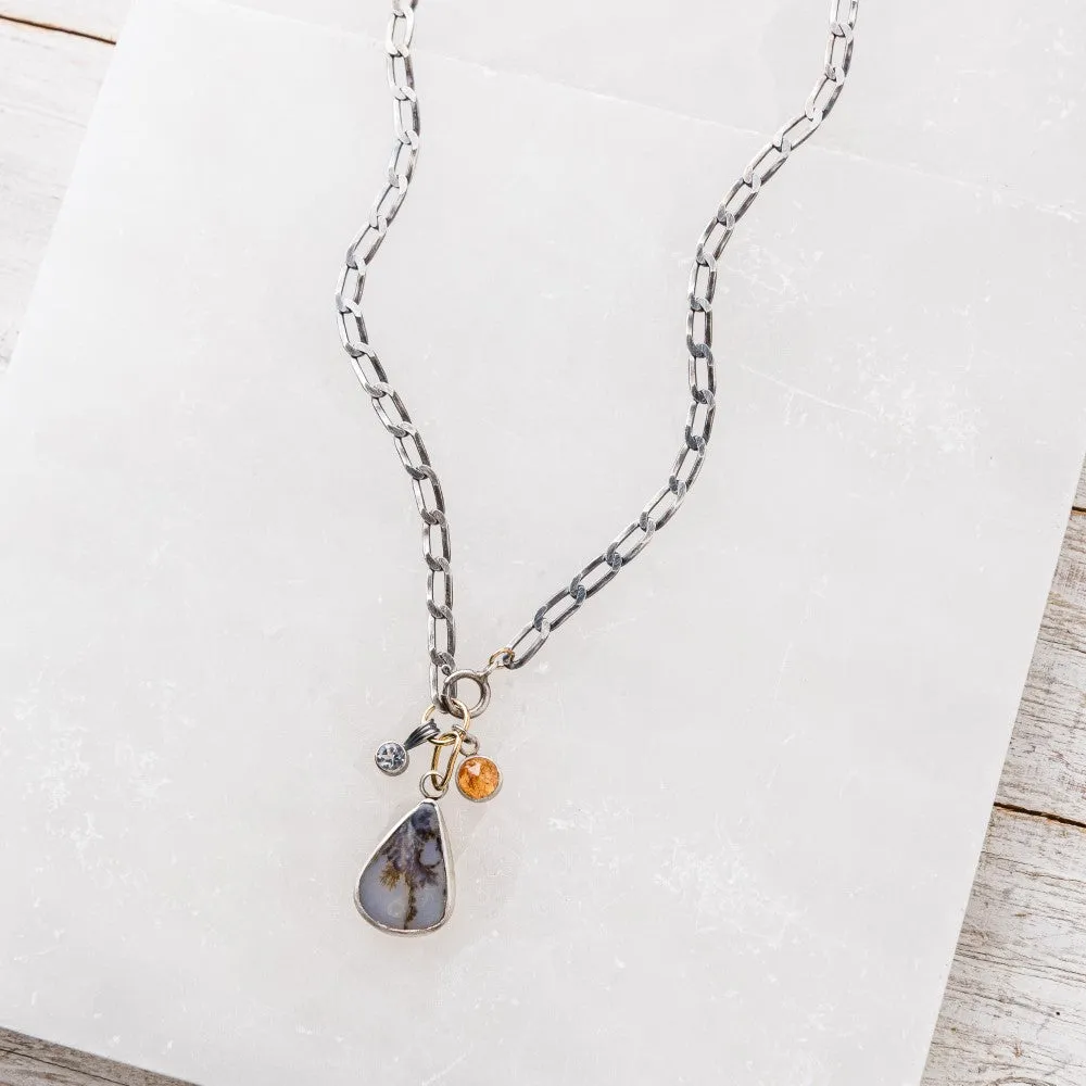 Dendritic Agate Pear Necklace with Topaz and Garnet