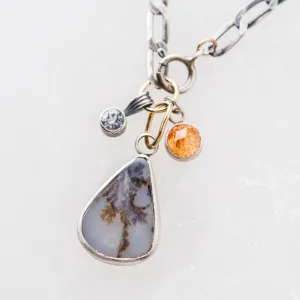 Dendritic Agate Pear Necklace with Topaz and Garnet