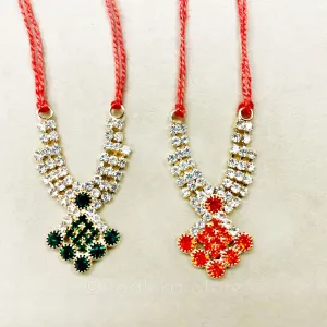 Diamonds Are For Krishna -Emerald or Orange Sapphire - Rhinestone Deity Necklace