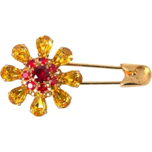 Dolce & Gabbana Gold Brass Floral Crystal Jewelry Brooch Pin