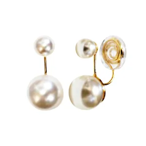 Double White Pearls Gold  Spiral Clip On Earrings