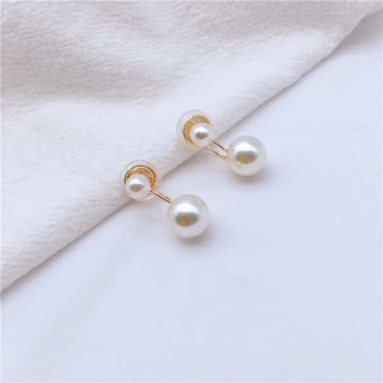 Double White Pearls Gold  Spiral Clip On Earrings