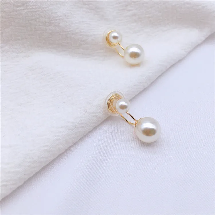 Double White Pearls Gold  Spiral Clip On Earrings